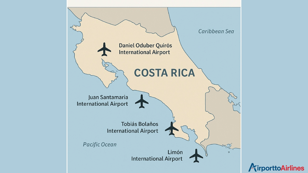 Major Airports in Costa Rica Map
